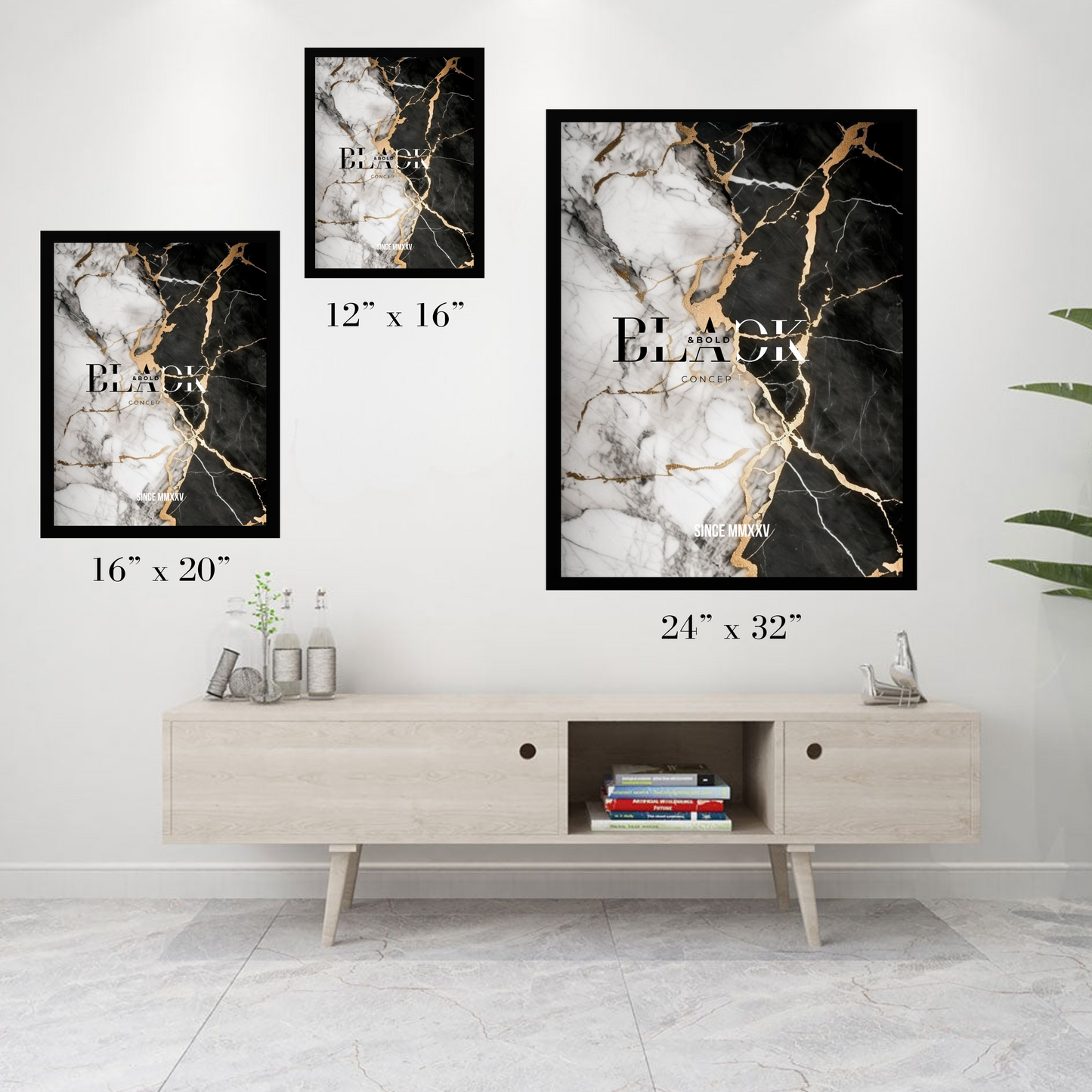 Black & Bold Thin canvas: Black & White Marble
